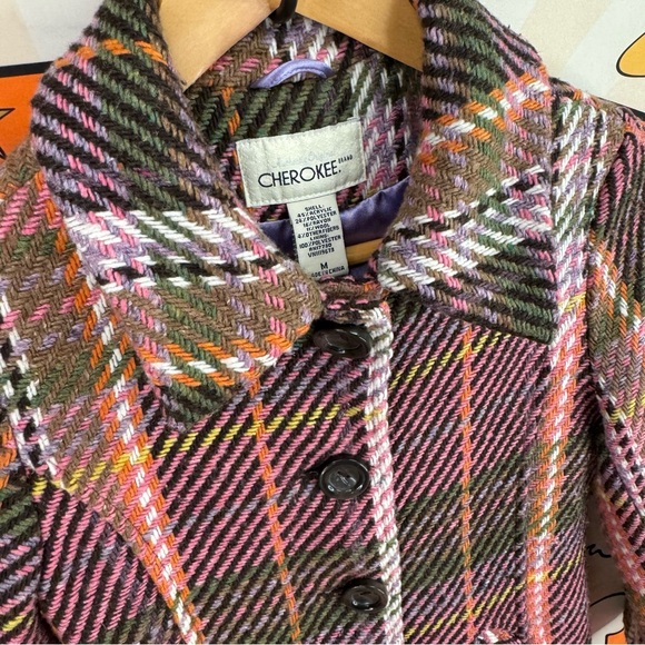{Cherokee} Vintage Pink & Plaid Striped Mid-Length Wool Coat, Authentic Original - Picture 11 of 15
